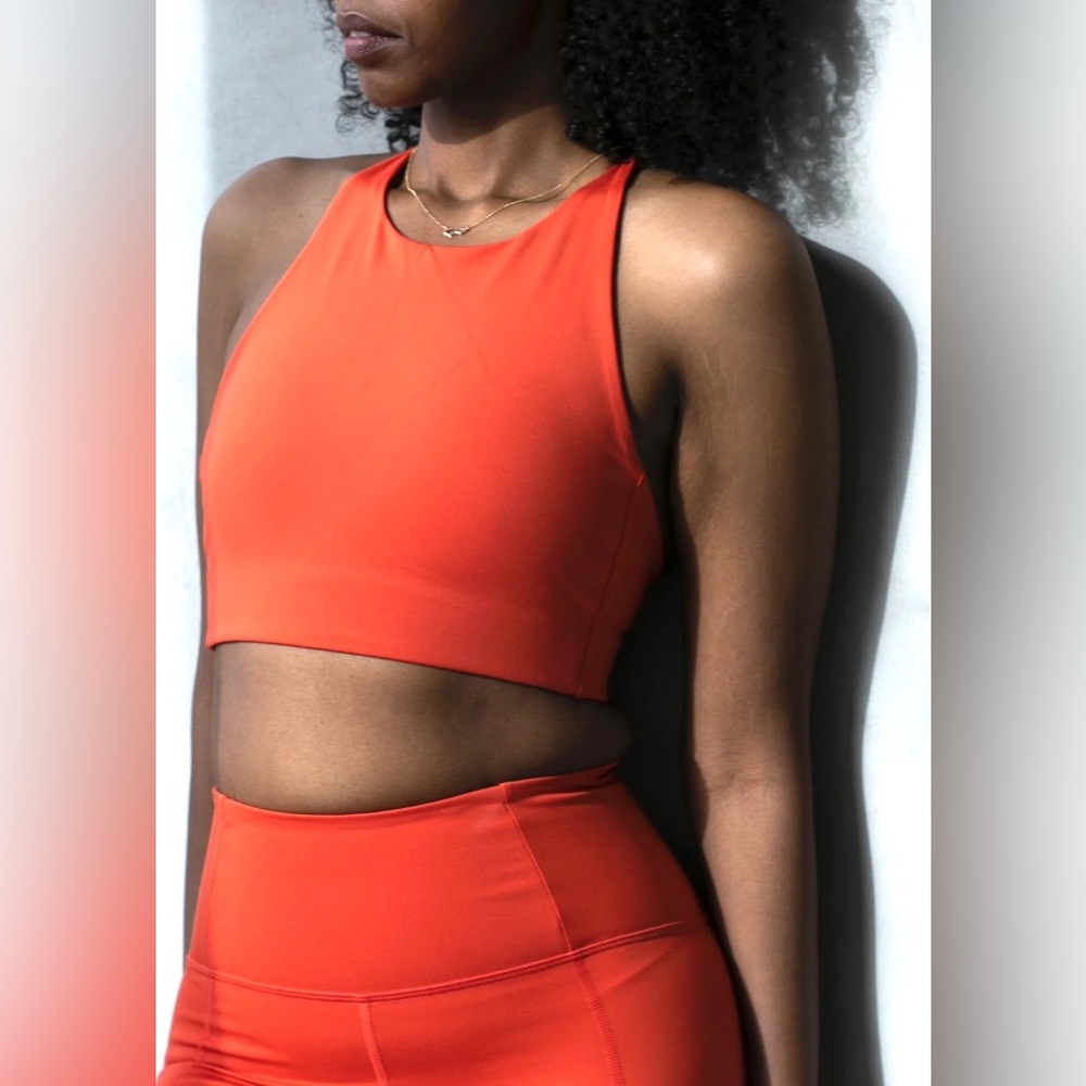 Girlfriend Collective Orange (Tart) Topanga High-Neck Bra XS